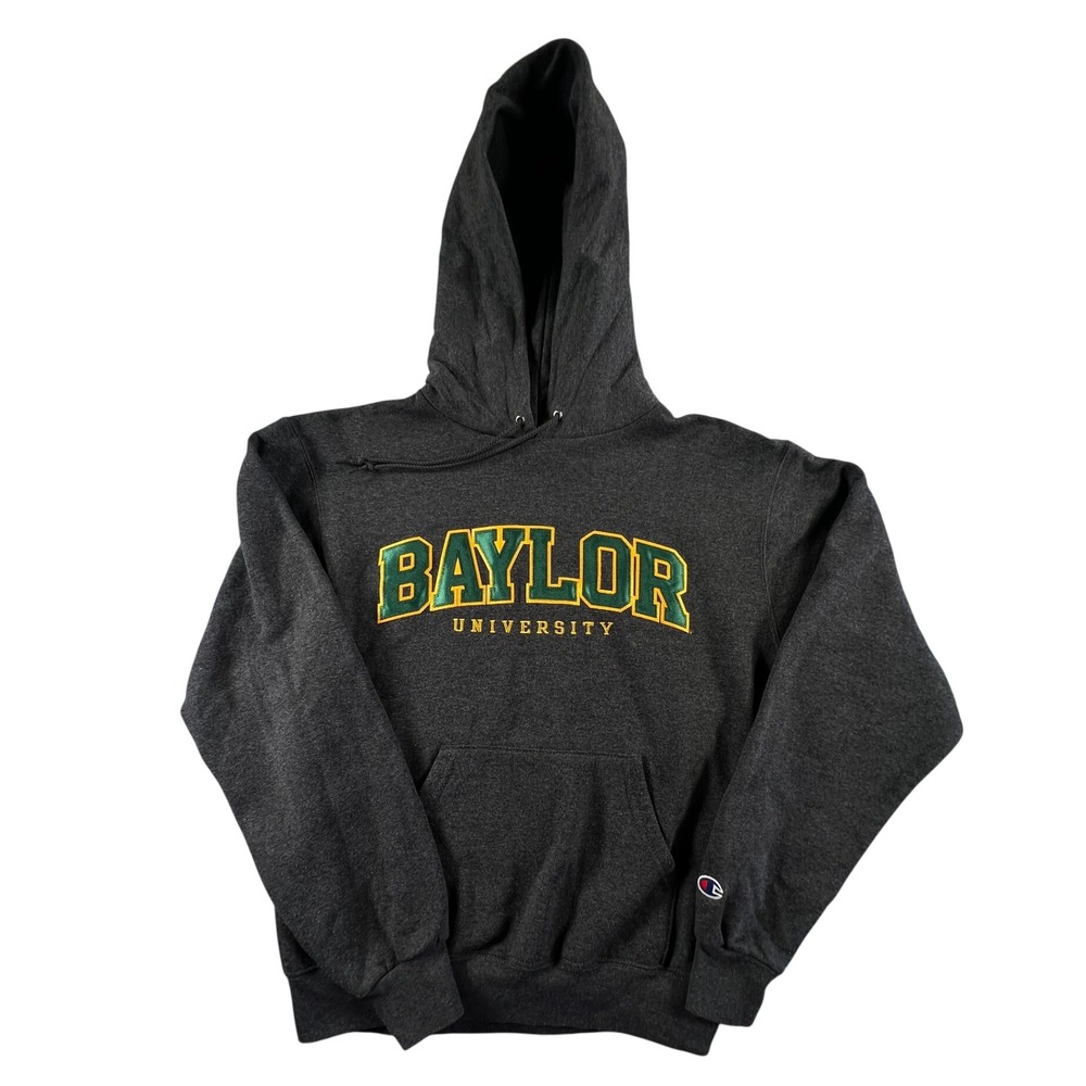 Baylor University Hoodie Charcoal Gray Champion Embroidered Sweatshirt Mens M